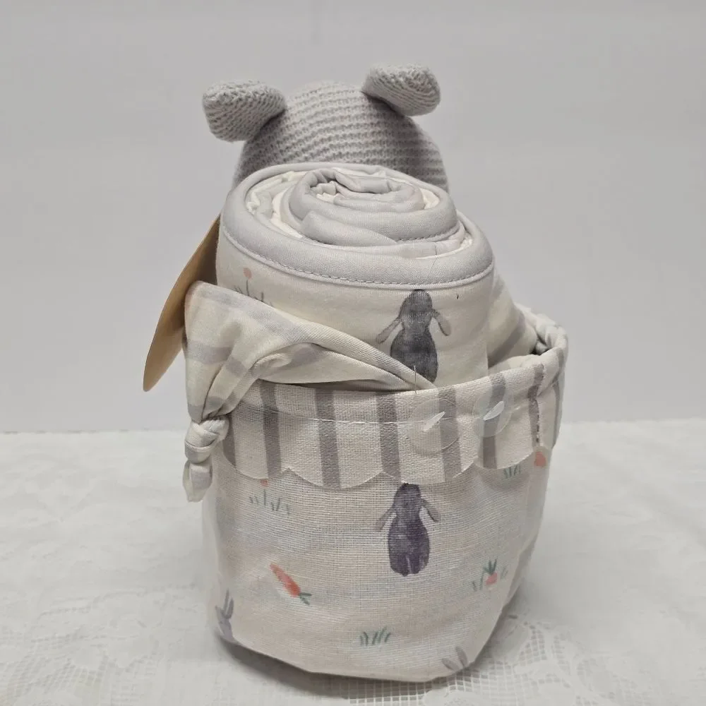 Cupcakes & Cashmere Bunny Rabbit Gift Set Blanket Basket Toy Hat Booties NWT